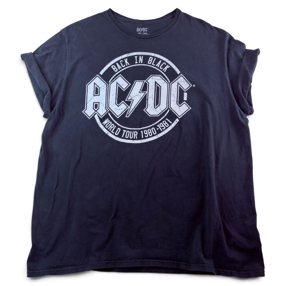 ac/dc back in black world tour 1980 1981 graphic band t shirt black size 2xl